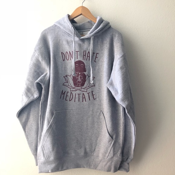 UNISEX-FRENCH TERRY HOODIE "DON'T HATE MEDITATE - Picture 3 of 7